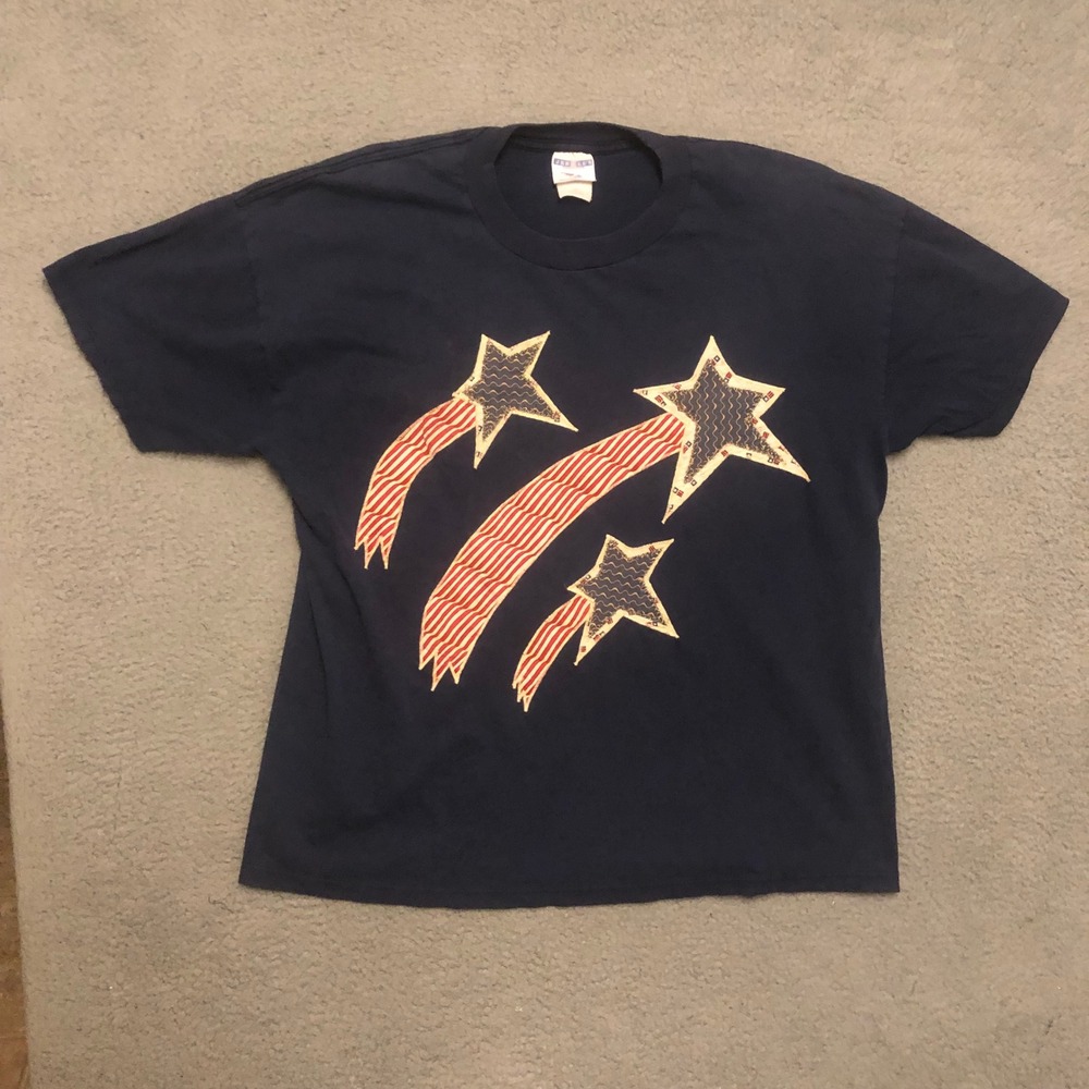 Vtg Jerzees Stars Stripes T Shirt Navy Blue XL Patriotic USA Flag American